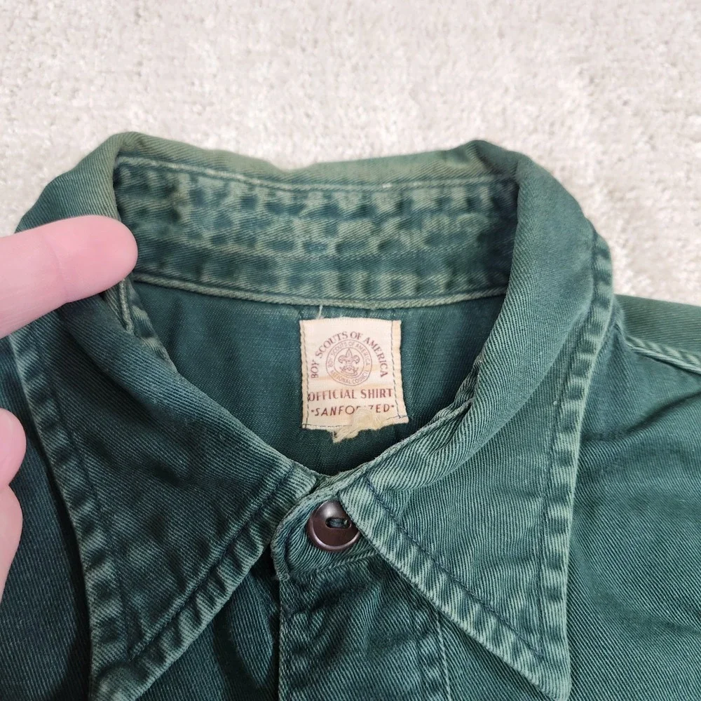Vintage 50s Boy Scouts Shirt Fits Men L Sanforized Cotton Green Button Up USA